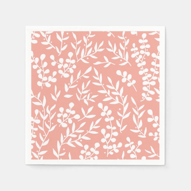 Farmhouse simple floral pattern on pink napkin (Front)