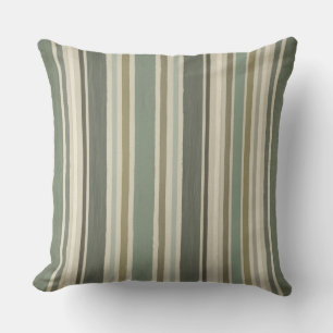 Farmhouse Soft Green Mustard Grey Brown Stripe Throw Pillow