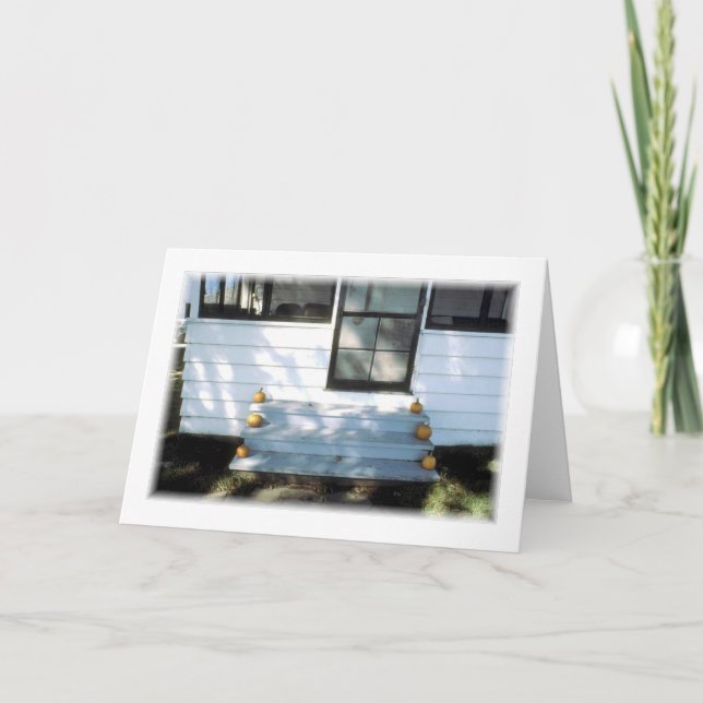 Farmhouse Stoop with Pumpkins Blank Greeting Card (Front)