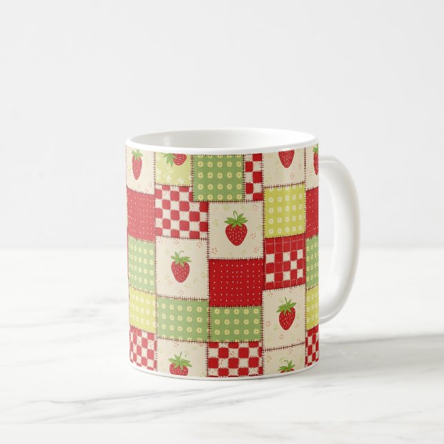 Farmhouse Strawberry Gingham Floral Pattern Coffee Mug (Front Right)