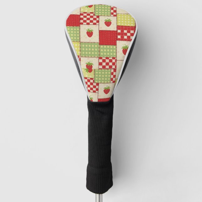 Farmhouse Strawberry Gingham Floral Pattern Golf Head Cover (Front)