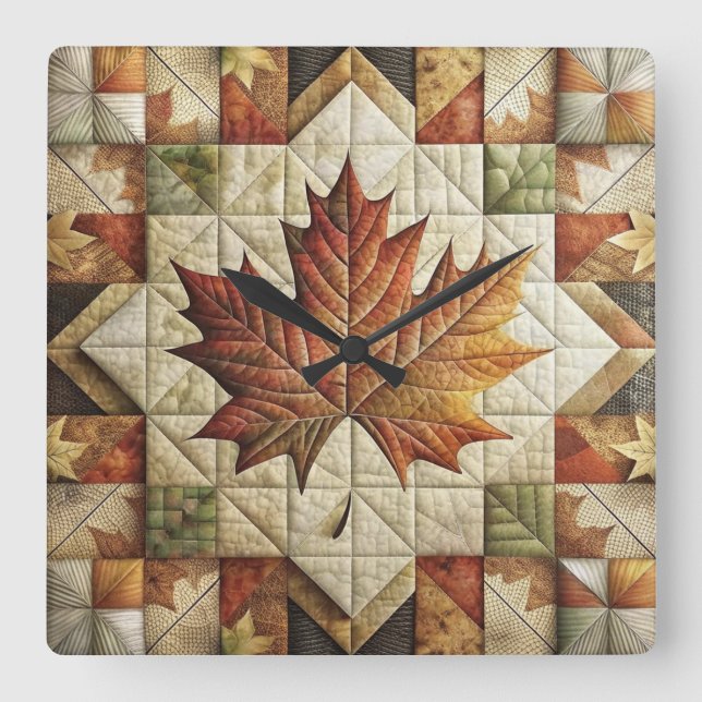 Farmhouse Style Autumn Fall Leaf Wall Clock (Front)