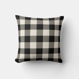 Farmhouse Style Black Buffalo Plaid Pattern Throw Pillow