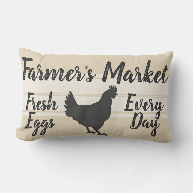 Farmhouse Style | Farmer's Market Fresh Eggs Hen Lumbar Pillow (Front)