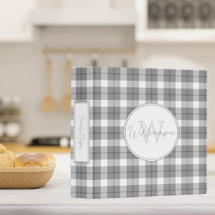 Farmhouse Style Grey & White Plaid Monogram Recipe Binder