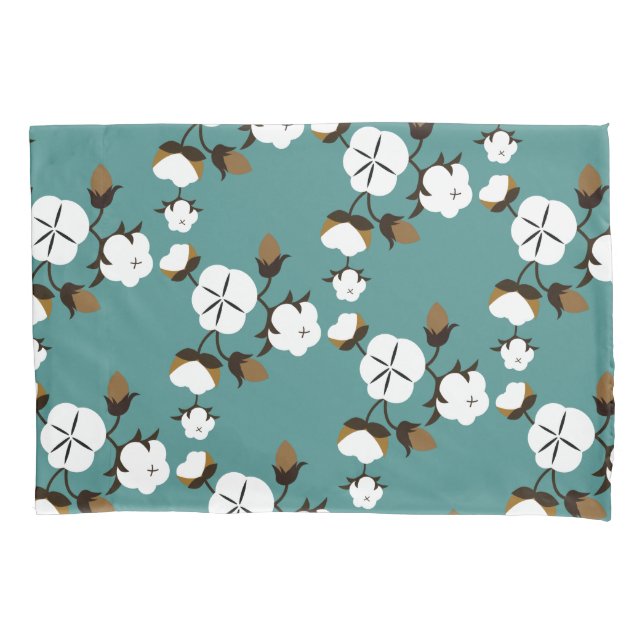 Farmhouse Style Modern Cotton Flowers & Teal Pillowcase (Front-Left)