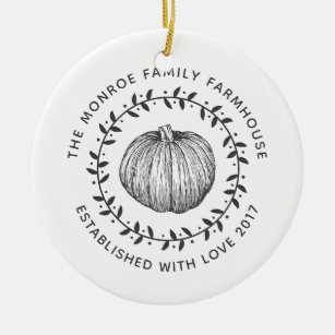 Farmhouse Style Pumpkin Wreath Family Photo Ceramic Ornament
