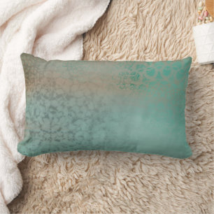 Farmhouse Style Rustic Antique Teal Faux Lace Lumbar Pillow
