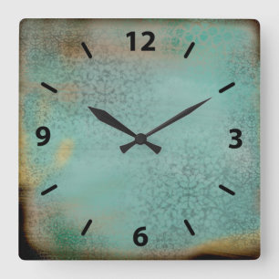 Farmhouse Style Rustic Antique Teal Faux Lace Square Wall Clock