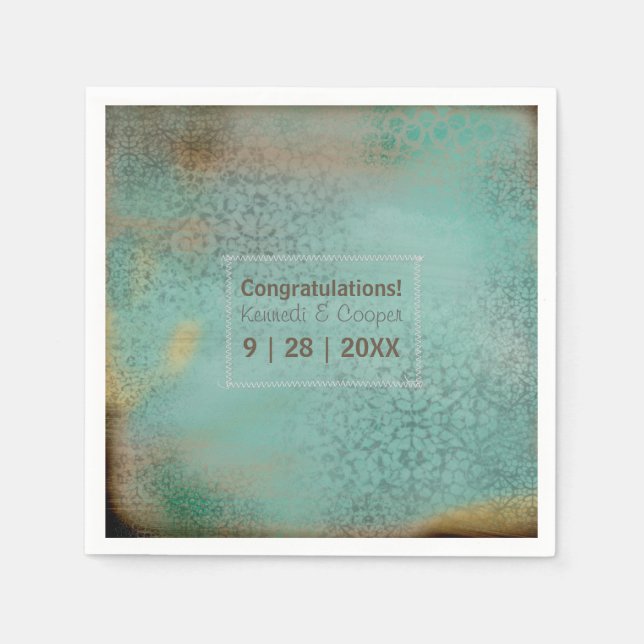 Farmhouse Style Rustic Teal Lace Personalize Napkin (Front)