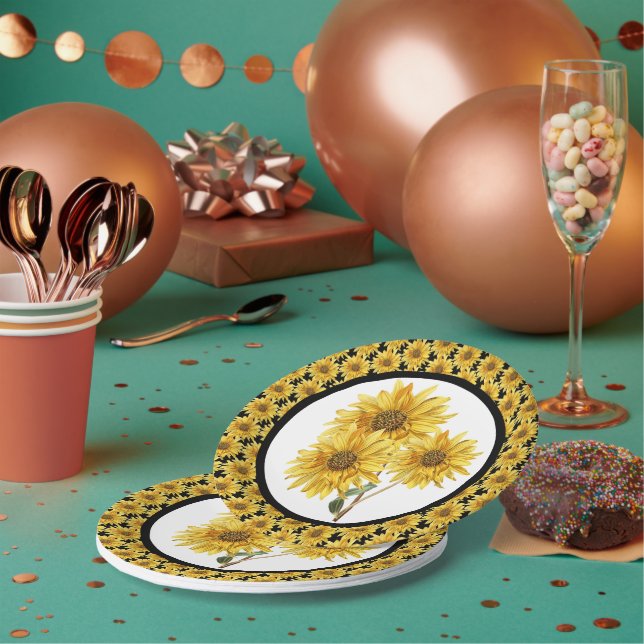 Farmhouse Style Sunflower Floral Paper Plate (Multi)