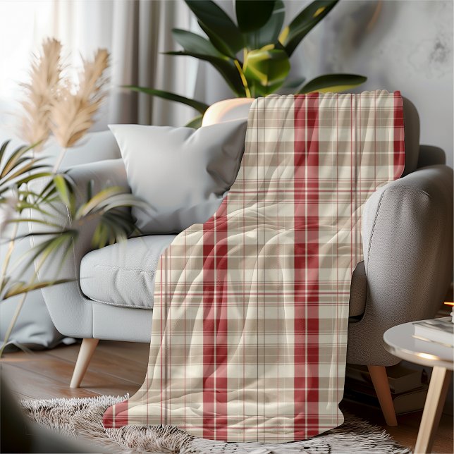 Farmhouse Style Tartan Red Chequered Cozy Fleece Blanket (Creator Uploaded)