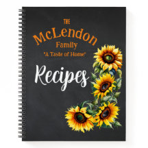 Farmhouse Sunflower Black Chalkboard Spiral Recipe
