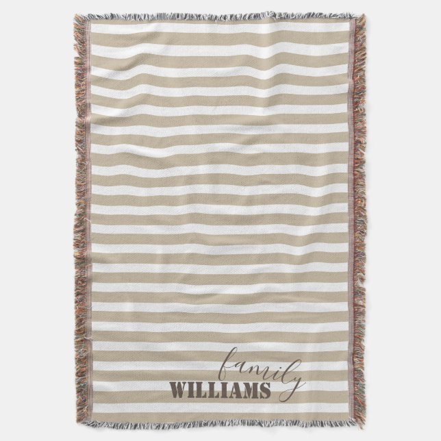 Farmhouse Tan Stripes Throw Blanket (Front Vertical)