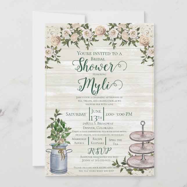 Farmhouse Tea Bridal Shower Invitation (Devant)