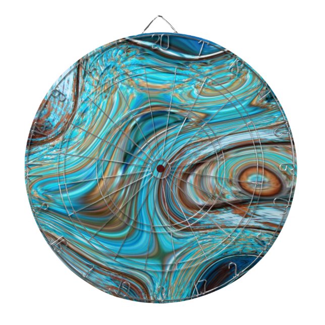 farmhouse  teal blue Woodgrain turquoise swirls Dartboard (Front)