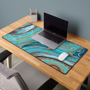 farmhouse teal blue Woodgrain turquoise swirls Desk Mat