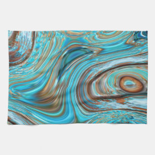 farmhouse teal blue Woodgrain turquoise swirls Kitchen Towel