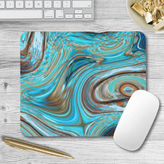 farmhouse teal blue Woodgrain turquoise swirls Mouse Pad