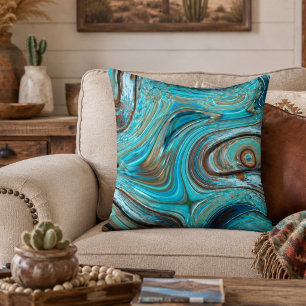 farmhouse  teal blue Woodgrain turquoise swirls Outdoor Pillow