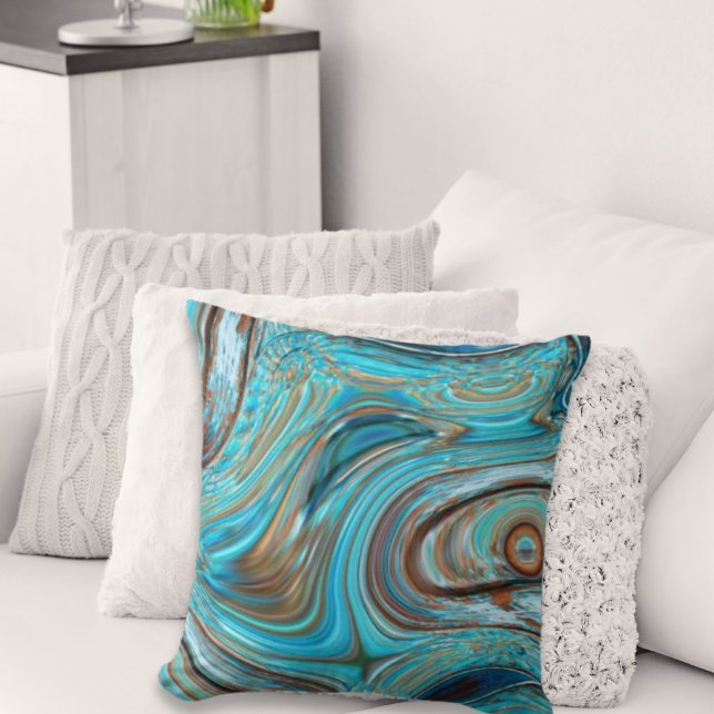 farmhouse  teal blue Woodgrain turquoise swirls Throw Pillow (Creator Uploaded)