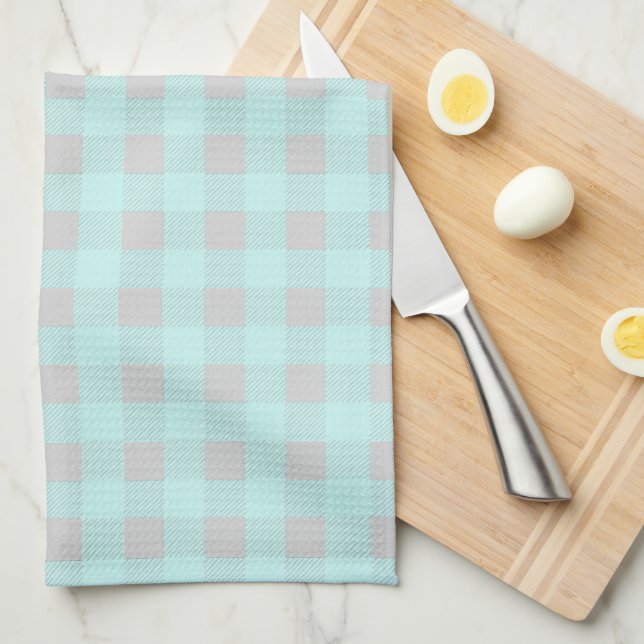 Farmhouse Teal Plaid Cow | Monogram Kitchen Towel (Quarter Fold)