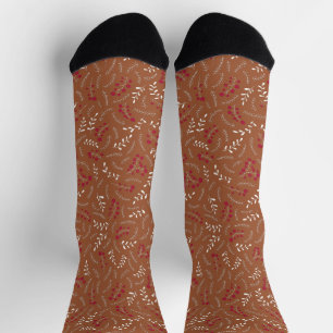 Farmhouse terracotta rustic foliage wreath pattern socks