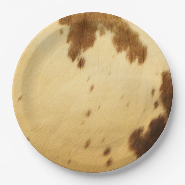 Farmhouse Texas Longhorn Cowhide Animal Print Paper Plate (Front)