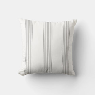 Farmhouse Ticking Stripes, Grey on White Throw Pillow