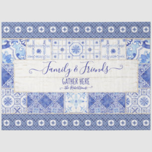Farmhouse Tile Blue White Family Gather Decoupage Tissue Paper