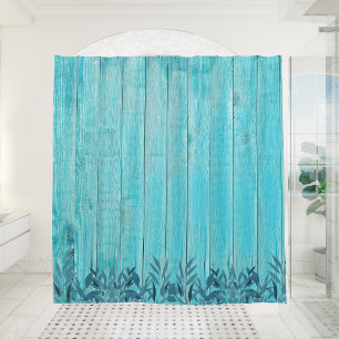 Farmhouse Turquoise Distressed Wood Blue Foliage