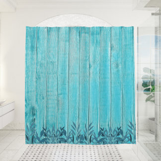 Farmhouse Turquoise Distressed Wood Blue Foliage