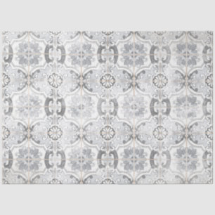 Farmhouse Vintage Antique Grey White Tile Pattern Tissue Paper