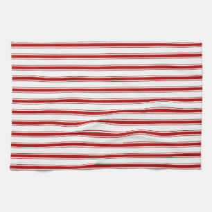 Farmhouse Vintage French Ticking Stripe Red White Kitchen Towel
