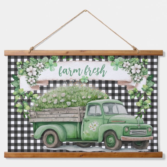 Farmhouse | Vintage Green Truck | Farm Fresh Hanging Tapestry (Front)