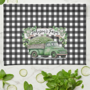 Farmhouse   Vintage Green Truck   Personalized Kitchen Towel