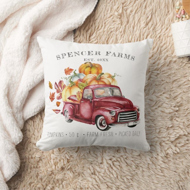 Farmhouse Vintage Harvest Truck Personalized Throw Pillow (Blanket)