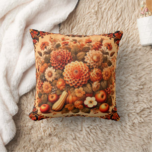 Farmhouse Vintage Rustic Fall Autumn Orange Colour Throw Pillow
