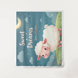 Farmhouse Wall Art – Cute Sheep Under Night Sky Tapestry