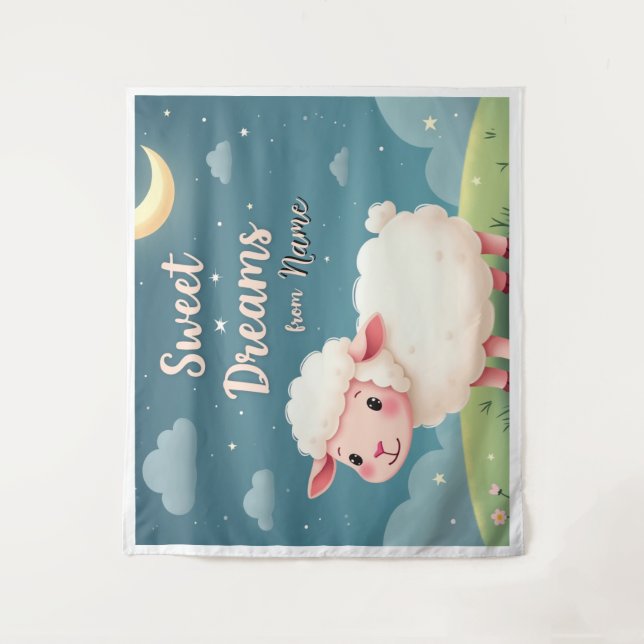 Farmhouse Wall Art – Cute Sheep Under Night Sky Tapestry (Front)