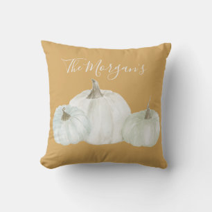 Farmhouse Watercolor Pumpkin Trio Throw Pillow