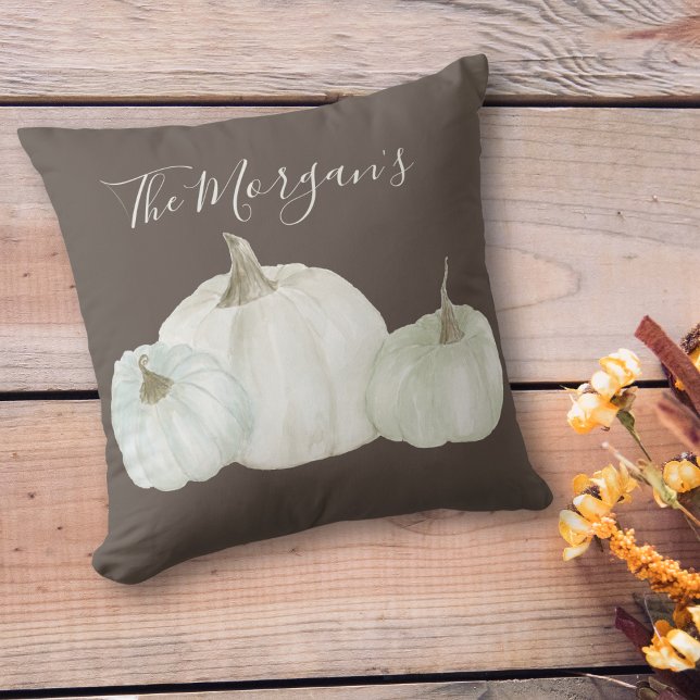 Farmhouse Watercolor Pumpkin Trio Throw Pillow (Creator Uploaded)