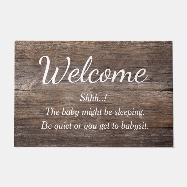 Farmhouse Welcome New Baby Rustic Wood Distressed  Doormat (Front)