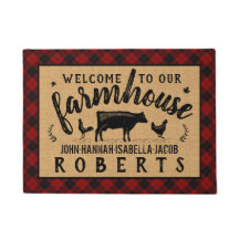 Farmhouse Welcome Red Buffalo Check Plaid Cow