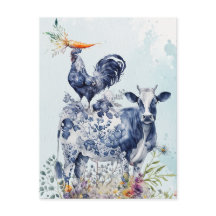 Farmhouse Whimsical Rustic Animals Postcard