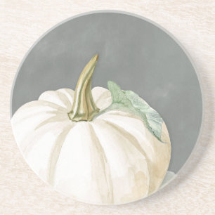 Farmhouse white fall pumpkin coaster