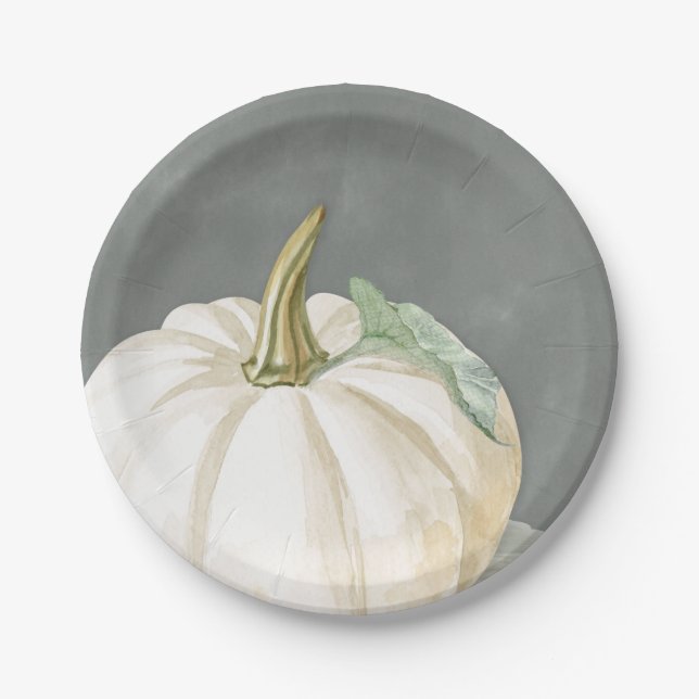 Farmhouse white fall pumpkin paper plate (Front)