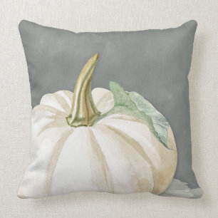 Farmhouse white fall pumpkin throw pillow