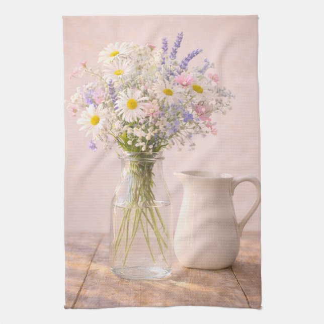 Farmhouse Wildflower Jar and Ceramic Pitcher  Kitchen Towel (Vertical)