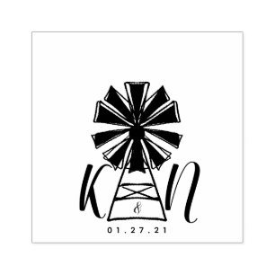 Farmhouse Windmill Logo Wedding Rubber Stamp
